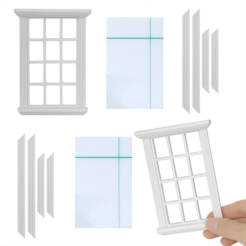 1/12 Scale White Wooden Dollhouse Windows 2pcs