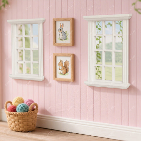 1/12 Scale White Wooden Dollhouse Windows 2pcs