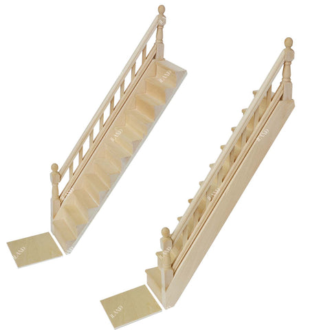 Dollhouse Stairs w/ Adjustable Handrails 2 Sets & DIY Railing