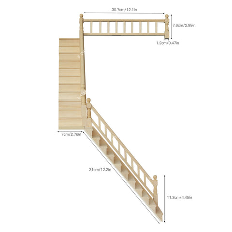 Dollhouse Stairs w/ Adjustable Handrails 2 Sets & DIY Railing