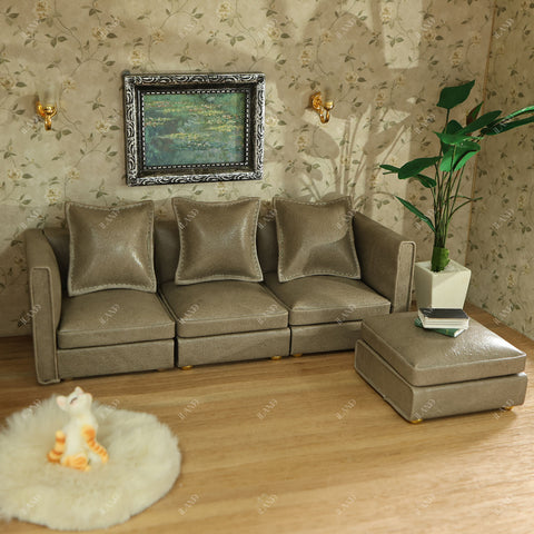 Dollhouse Sectional Sofa Furniture Miniature Sectional Couch Set for Doll House