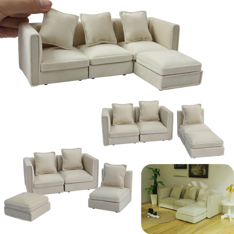 Dollhouse Furniture Miniature Sectional Couch Set Modern Velvet Sofa Elegant & Classic