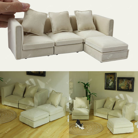Dollhouse Furniture Miniature Sectional Couch Set Modern Velvet Sofa Elegant & Classic