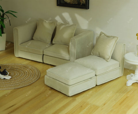 Dollhouse Furniture Miniature Sectional Couch Set Modern Velvet Sofa Elegant & Classic