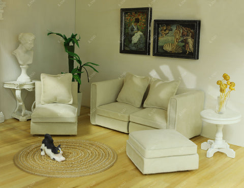 Dollhouse Furniture Miniature Sectional Couch Set Modern Velvet Sofa Elegant & Classic