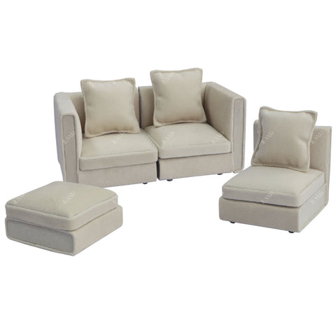 Dollhouse Furniture Miniature Sectional Couch Set Modern Velvet Sofa Elegant & Classic