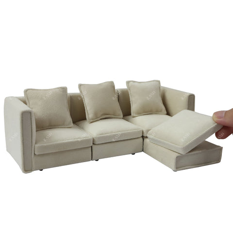 Dollhouse Furniture Miniature Sectional Couch Set Modern Velvet Sofa Elegant & Classic