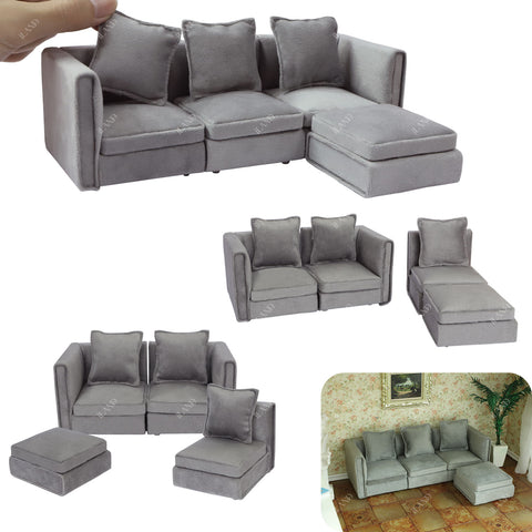 Dollhouse Furniture Miniature Sectional Couch Set Modern Velvet Sofa Elegant & Classic