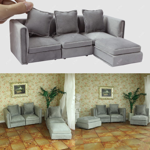 Dollhouse Furniture Miniature Sectional Couch Set Modern Velvet Sofa Elegant & Classic