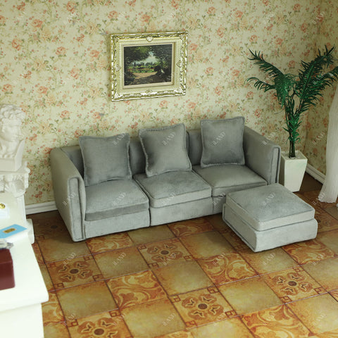 Dollhouse Furniture Miniature Sectional Couch Set Modern Velvet Sofa Elegant & Classic