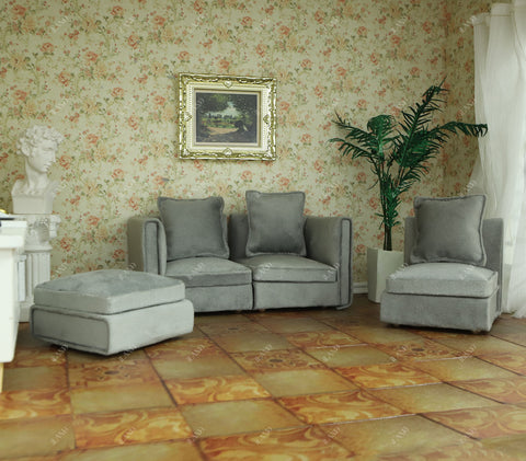 Dollhouse Furniture Miniature Sectional Couch Set Modern Velvet Sofa Elegant & Classic
