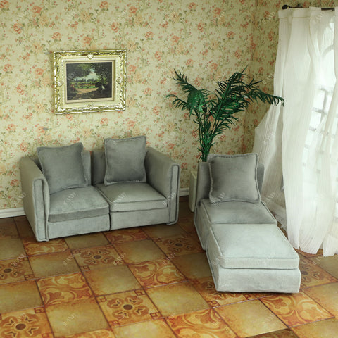 Dollhouse Furniture Miniature Sectional Couch Set Modern Velvet Sofa Elegant & Classic