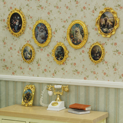 Dollhouse Frame Art Tiny Frames 7pcs with 14 Miniature Pictures Set