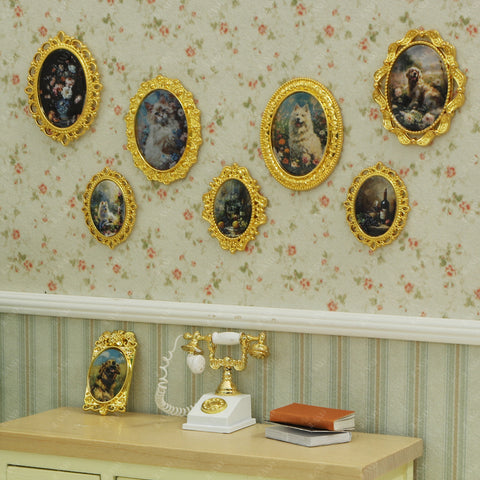 Dollhouse Frame Art Tiny Frames 7pcs with 14 Miniature Pictures Set