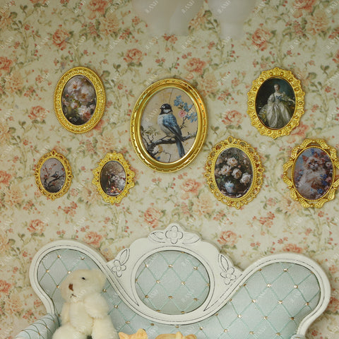 Dollhouse Frame Art Tiny Frames 7pcs with 14 Miniature Pictures Set