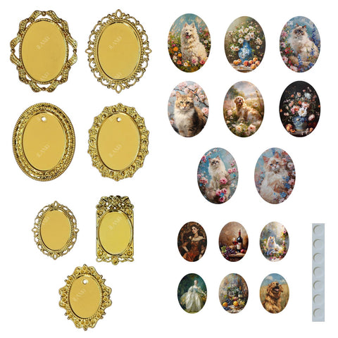 Dollhouse Frame Art Tiny Frames 7pcs with 14 Miniature Pictures Set