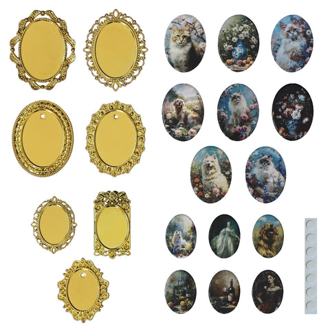 Dollhouse Frame Art Tiny Frames 7pcs with 14 Miniature Pictures Set
