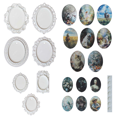 Dollhouse Frame Art Tiny Frames 7pcs with 14 Miniature Pictures Set