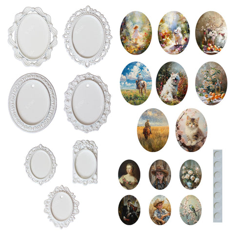 Dollhouse Frame Art Tiny Frames 7pcs with 14 Miniature Pictures Set