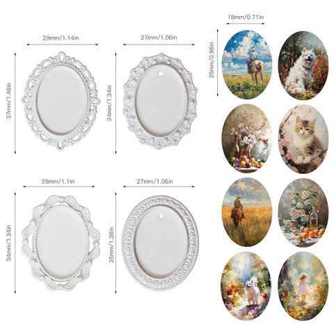 Dollhouse Frame Art Tiny Frames 7pcs with 14 Miniature Pictures Set