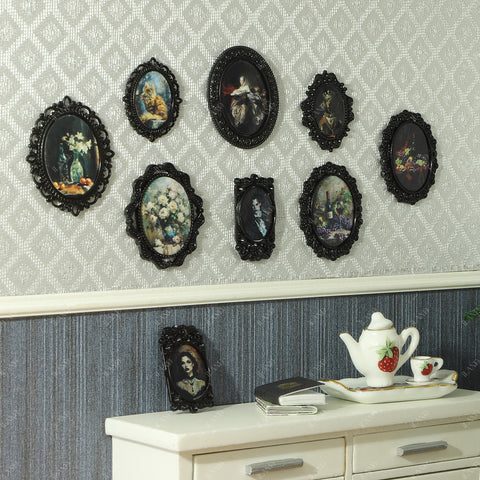 Dollhouse Frame Art Tiny Frames 7pcs with 14 Miniature Pictures Set