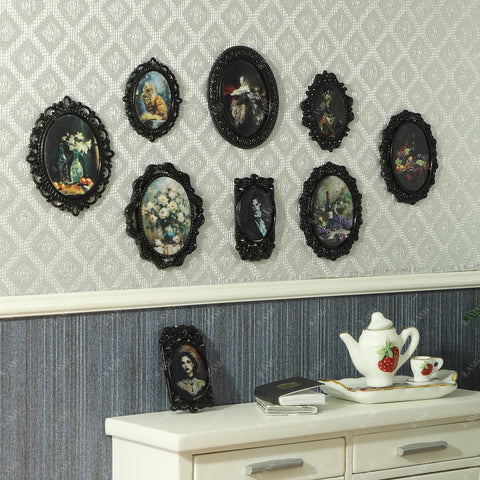 Dollhouse Frame Art Tiny Frames 7pcs with 14 Miniature Pictures Set