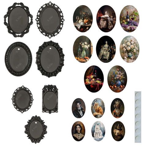 Dollhouse Frame Art Tiny Frames 7pcs with 14 Miniature Pictures Set