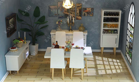 Dollhouse Furniture on 1/12 Scale of Dining-Room Table Chair & Cabinet
