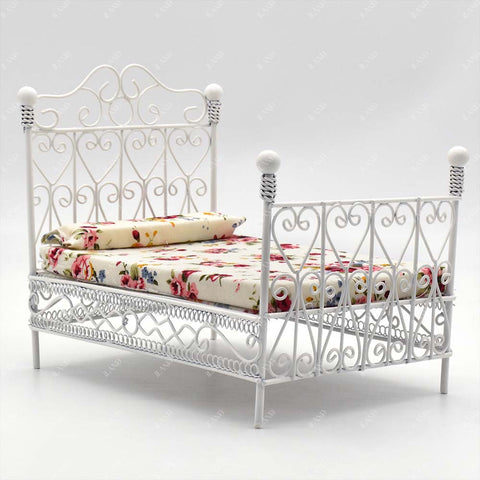 Dollhouse Furniture of White Metal Bed Set