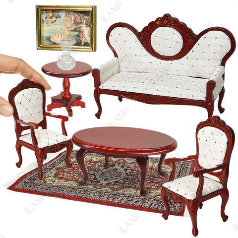 Victorian Dollhouse Furniture Living Room Vintage Set 8pcs