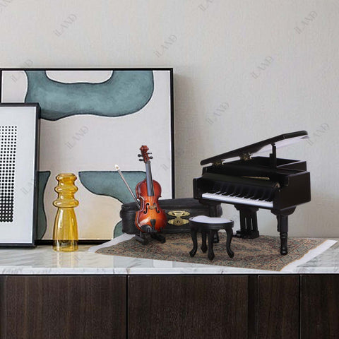 Piano Music Box & Miniature Violin Set