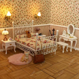 Dollhouse Furniture of White Metal Bed Set