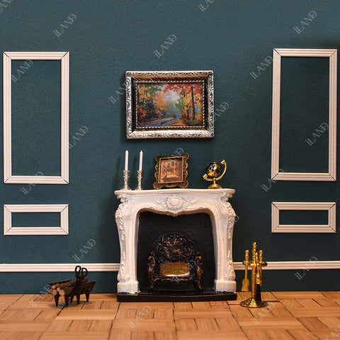 Rococo Dollhouse Fireplace w/ Tools & Firewood Rack