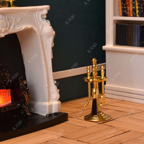 Rococo Dollhouse Fireplace w/ Tools & Firewood Rack
