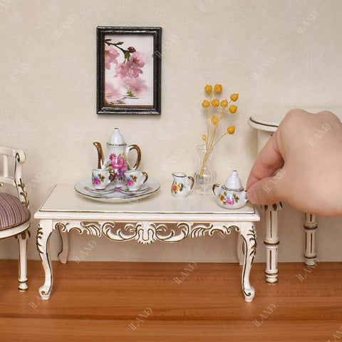 Dollhouse 1:6 Rose Coffee Cups, Teapots, Dinner Plates, English Black Tea Cups