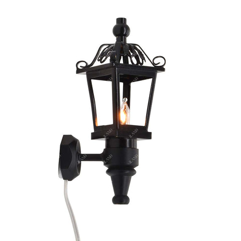 Black Metal Dollhouse Wall Light w/ Plug