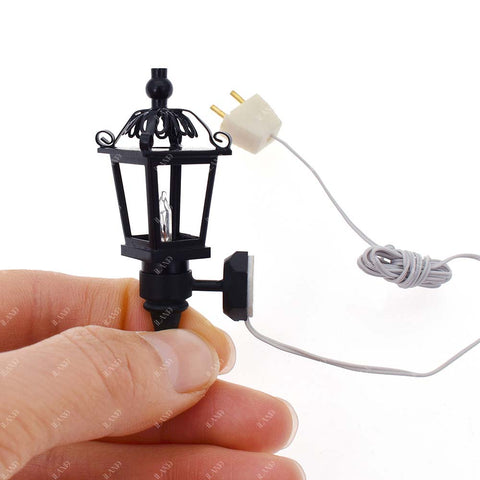Black Metal Dollhouse Wall Light w/ Plug