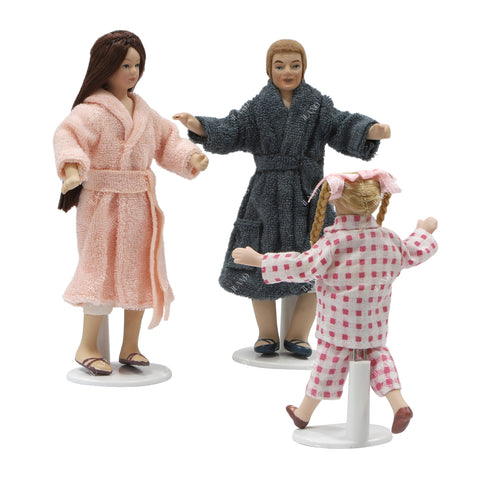 1:12 Scale Man in Robe, Woman in Robe & Pajamas Girl Doll Set