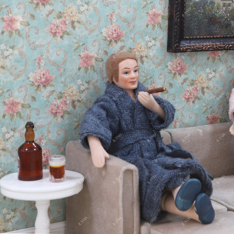 1:12 Scale Man in Robe, Woman in Robe & Pajamas Girl Doll Set