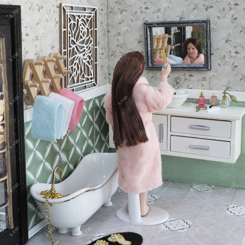 1:12 Scale Man in Robe, Woman in Robe & Pajamas Girl Doll Set