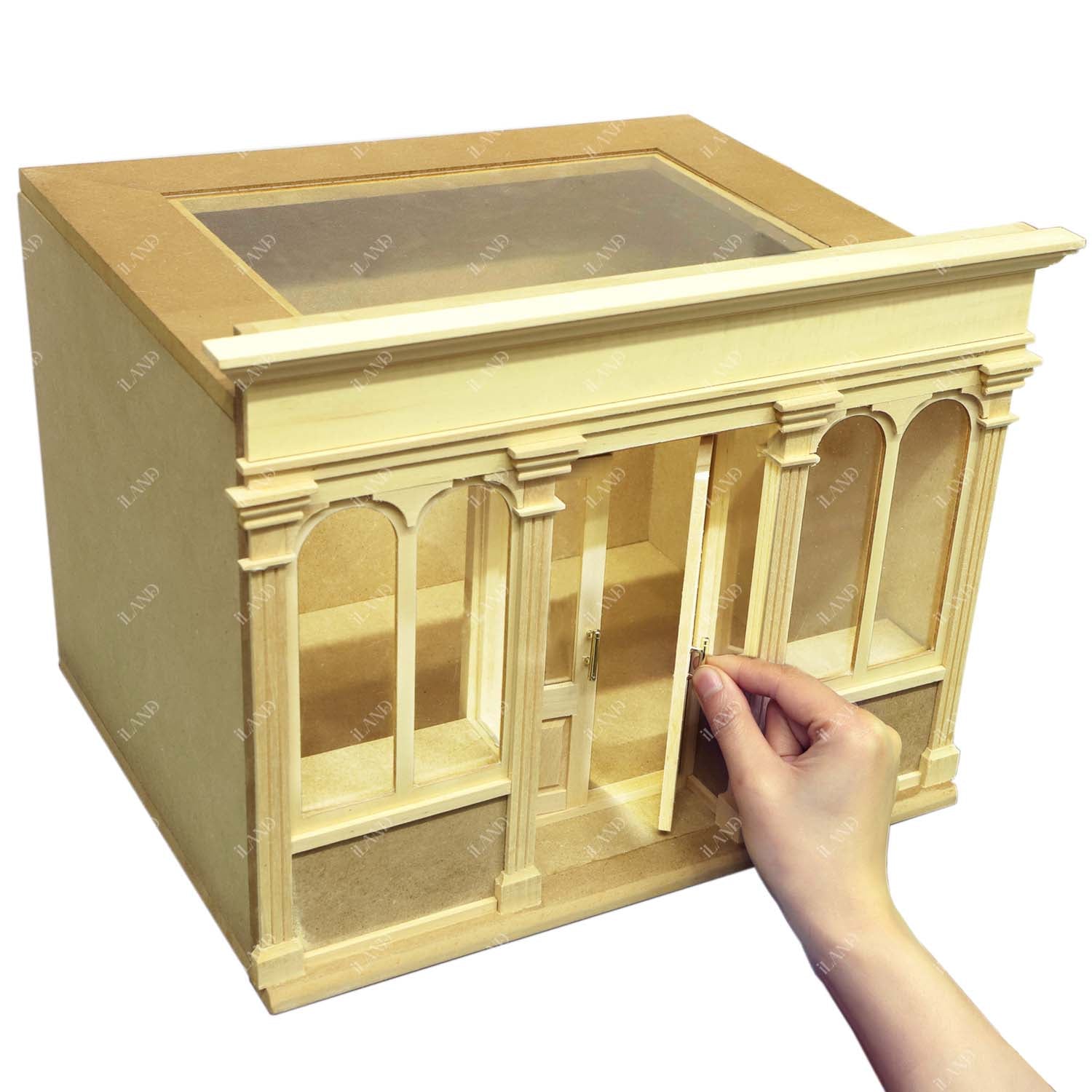 Wooden Dolllhouse Room Box w/ Double Doors & Transparent Roof – iLAND