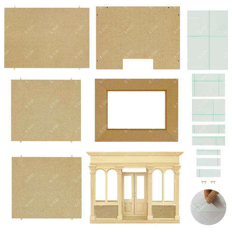 Wooden Dolllhouse Room Box w/ Double Doors & Transparent Roof