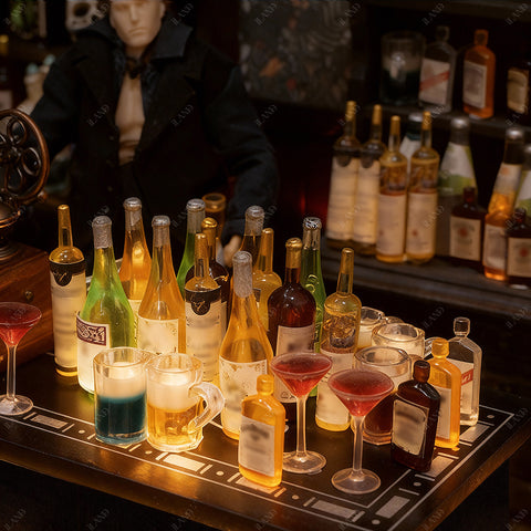 Miniature Wine Bottles & Glasses Set 42Pcs