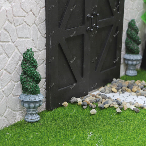 Fairy Garden Accessories Outdoor Mini Water Fountain & 2 Topiary Twist Trees in Pots