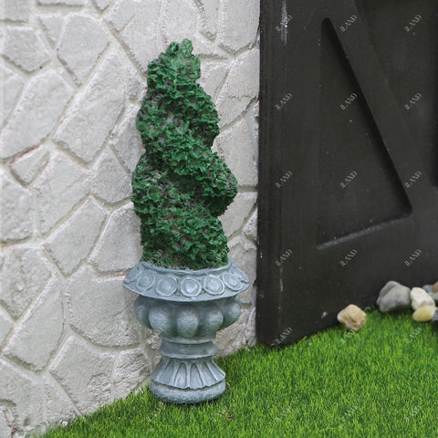 Fairy Garden Accessories Outdoor Mini Water Fountain & 2 Topiary Twist Trees in Pots