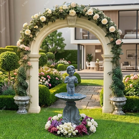 Fairy Garden Accessories Outdoor Mini Water Fountain & 2 Topiary Twist Trees in Pots