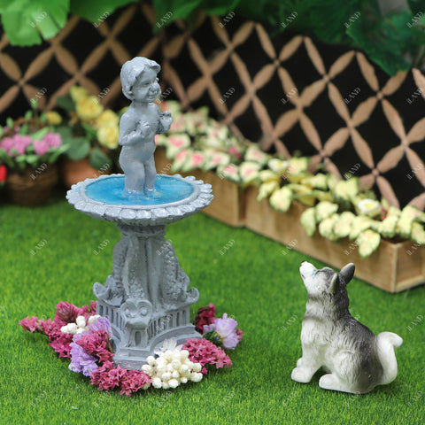 Fairy Garden Accessories Outdoor Mini Water Fountain & 2 Topiary Twist Trees in Pots