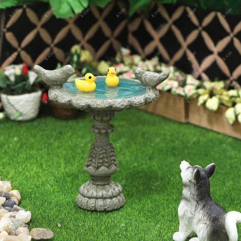 Fairy Garden Accessories Birdbath Fountain & 2 Mini Lion Wall Reliefs