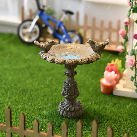 Fairy Garden Accessories Birdbath Fountain & 2 Mini Lion Wall Reliefs