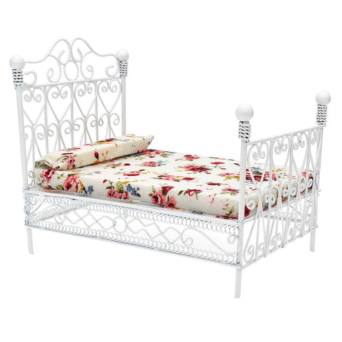 Dollhouse Furniture of White Metal Bed Set